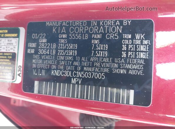 KNDC3DLC1N5037005 2022 KIA EV6 Red 