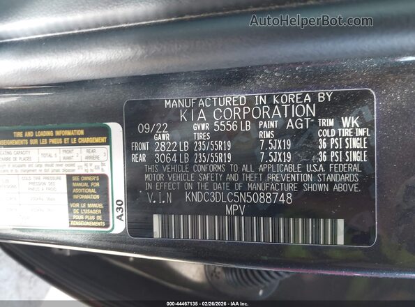 KNDC3DLC5N5088748 2022 KIA EV6 Black Вид підкапотного простору