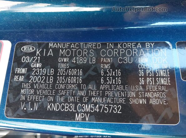 KNDCB3LC3M5475732 2021 KIA NIRO Blue Շարժիչի բաժամունքի տեսք