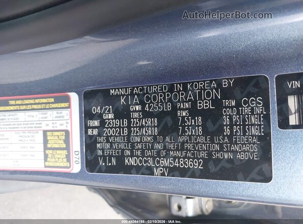 KNDCC3LC6M5483692 2021 KIA NIRO Blue 