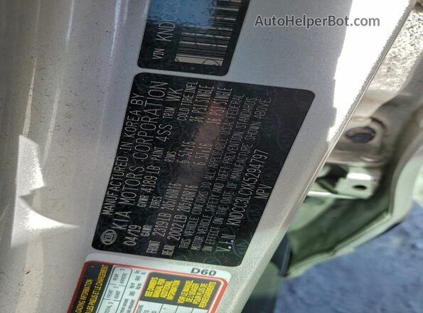 KNDCC3LCXK5294797 2019 KIA NIRO Silver Vista de la etiqueta del VIN