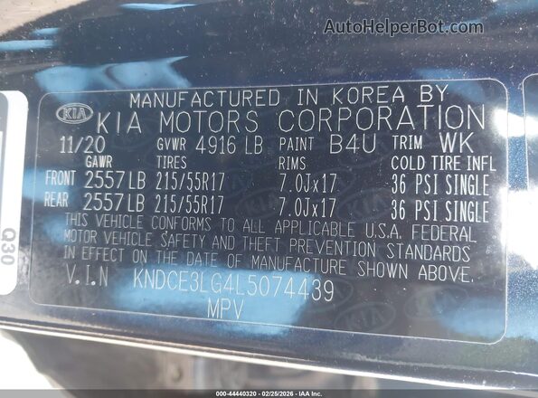 KNDCE3LG4L5074439 2020 KIA NIRO EV Dark Blue Widok komory silnika
