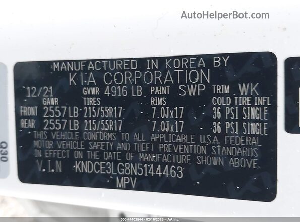 KNDCE3LG8N5144463 2022 KIA NIRO EV White Widok komory silnika