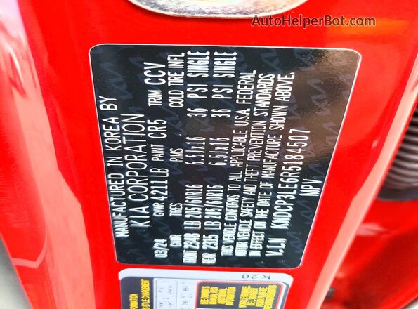 KNDCP3LE6R5184507 2024 KIA NIRO Red VIN sticker view