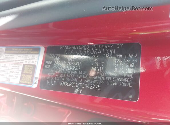 KNDCR3L18P5042275 2023 KIA NIRO EV Red 