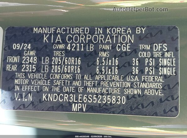 KNDCR3LE6S5235830 2025 KIA NIRO Green Engine compartment view