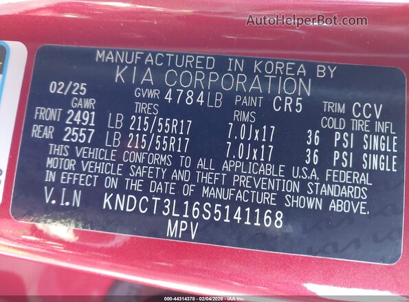 KNDCT3L16S5141168 2025 KIA NIRO EV Red Vista del compartimento del motor