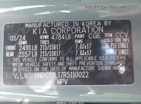 KNDCT3L17R5110022 2024 KIA NIRO EV Green Engine compartment view