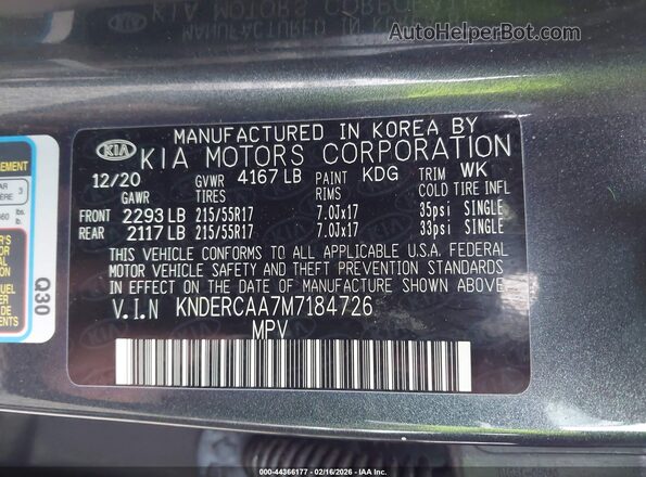 KNDERCAA7M7184726 2021 KIA SELTOS Серый Вид подкапотного пространства