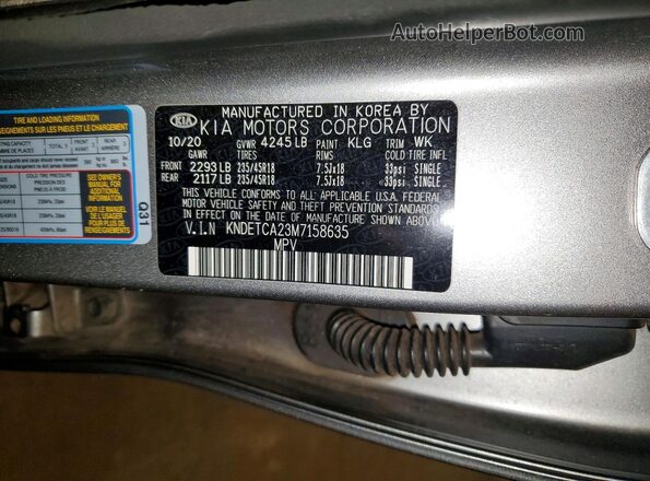 KNDETCA23M7158635 2021 KIA SELTOS Gray Панорамний вид салону 360°
