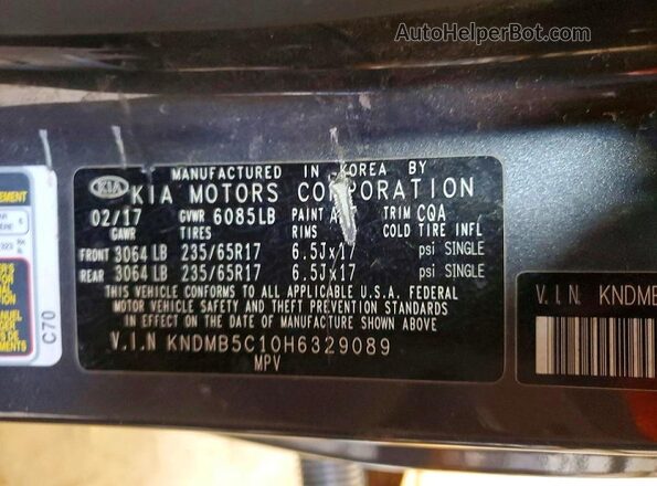 KNDMB5C10H6329089 2017 KIA SEDONA Black VIN կոդի պիտակի տեսք