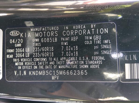 KNDMB5C15M6662365 2021 KIA SEDONA Black Շարժիչի բաժամունքի տեսք