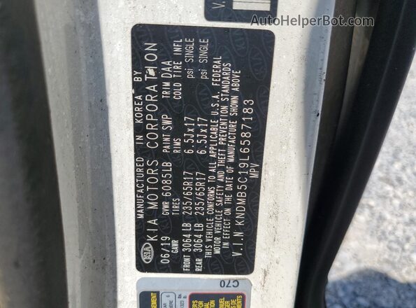 KNDMB5C19L6587183 2020 KIA SEDONA White VIN sticker view