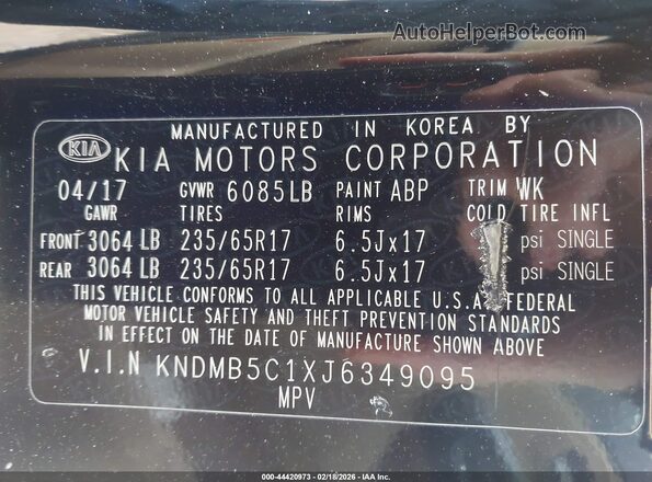 KNDMB5C1XJ6349095 2018 KIA SEDONA Черный 