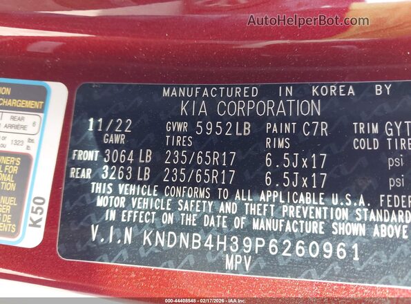 KNDNB4H39P6260961 2023 KIA CARNIVAL MPV Burgundy 