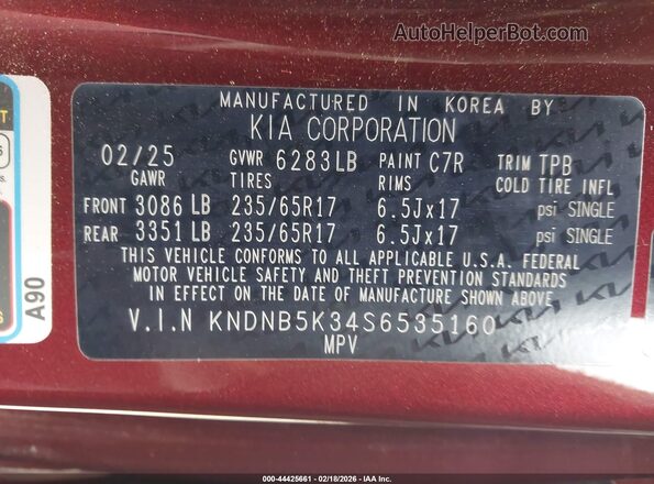 KNDNB5K34S6535160 2025 KIA CARNIVAL MPV Red 
