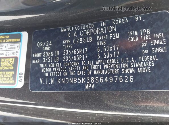 KNDNB5K38S6497626 2025 KIA CARNIVAL MPV Gray Vista del compartimento del motor