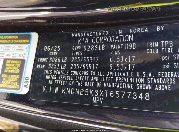 KNDNB5K3XT6577348 2026 KIA CARNIVAL MPV Navy Widok komory silnika
