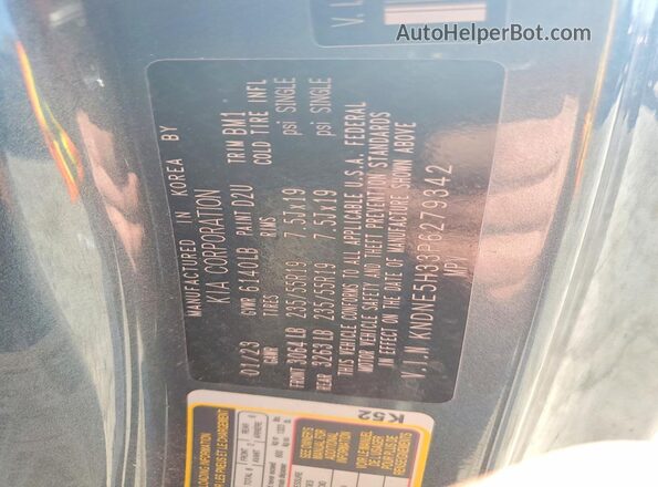 KNDNE5H33P6279342 2023 KIA CARNIVAL Blue VIN կոդի պիտակի տեսք