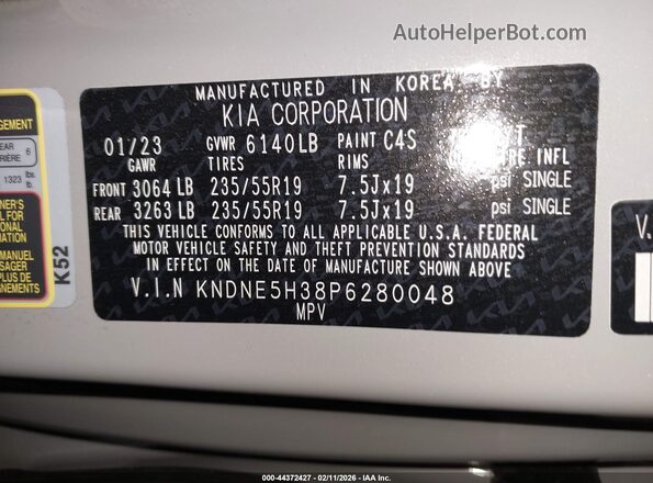 KNDNE5H38P6280048 2023 KIA CARNIVAL MPV Gray Вид підкапотного простору