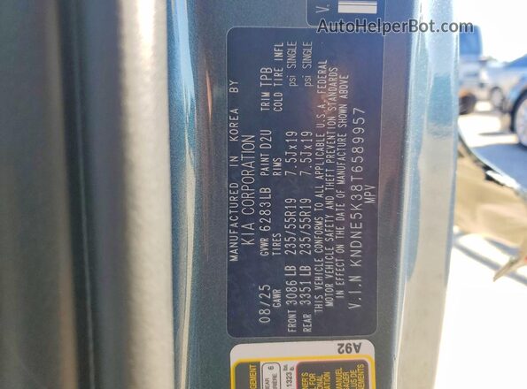 KNDNE5K38T6589957 2026 KIA CARNIVAL Blue Widok naklejki z numerem VIN