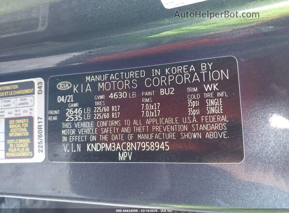 KNDPM3AC8N7958945 2022 KIA SPORTAGE Gray Շարժիչի բաժամունքի տեսք