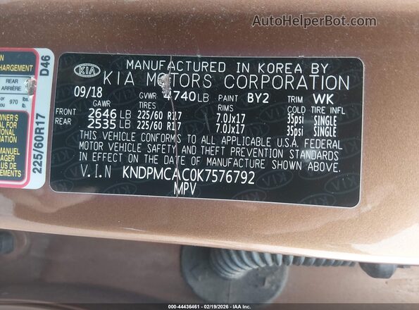 KNDPMCAC0K7576792 2019 KIA SPORTAGE Brown 
