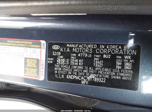 KNDPMCAC7L7789322 2020 KIA SPORTAGE Dark Blue Widok komory silnika