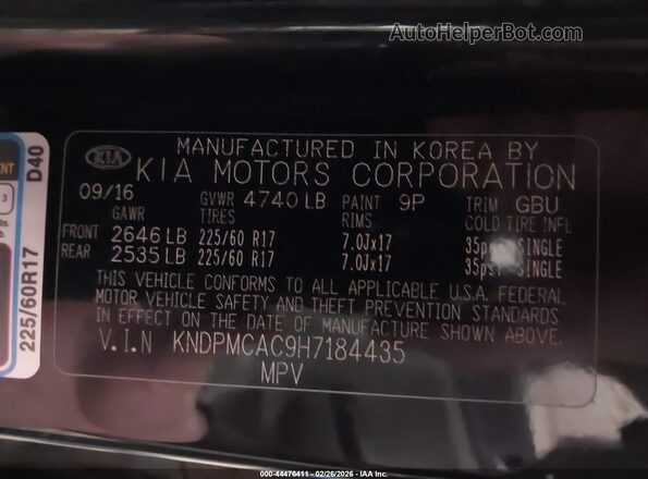 KNDPMCAC9H7184435 2017 KIA SPORTAGE Black Вид підкапотного простору