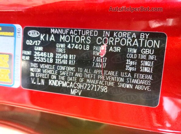 KNDPMCAC9H7271798 2017 KIA SPORTAGE Red 