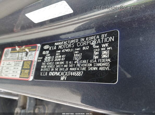 KNDPMCACXJ7446887 2018 KIA SPORTAGE Blue 