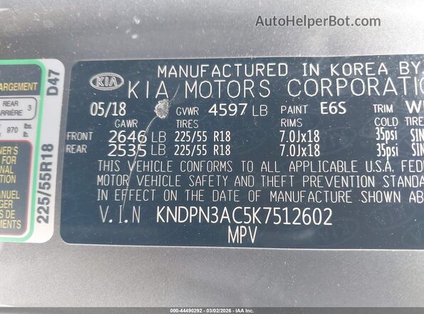 KNDPN3AC5K7512602 2019 KIA SPORTAGE Silver 