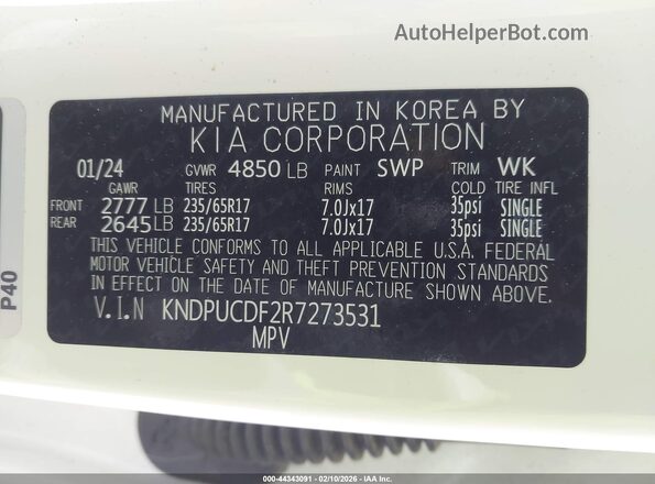 KNDPUCDF2R7273531 2024 KIA SPORTAGE White ძრავის განყოფილების ხედი