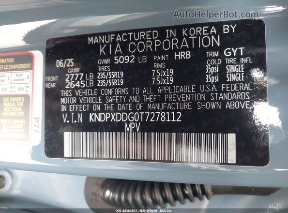 KNDPXDDG0T7278112 2026 KIA SPORTAGE HYBRID Blue Vista del compartimento del motor