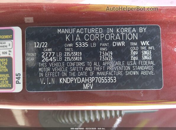 KNDPYDAH3P7055353 2023 KIA SPORTAGE PLUG-IN HYBRID Maroon Vista del compartimento del motor