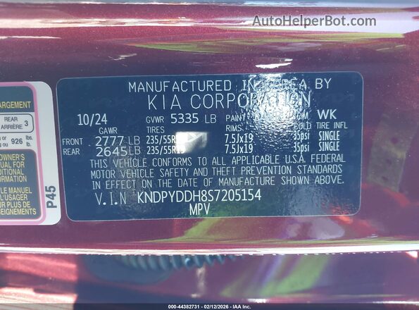 KNDPYDDH8S7205154 2025 KIA SPORTAGE PLUG-IN HYBRID Red Շարժիչի բաժամունքի տեսք