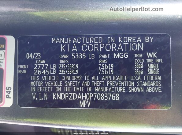 KNDPZDAH0P7083768 2023 KIA SPORTAGE PLUG-IN HYBRID Gray Vista del compartimento del motor
