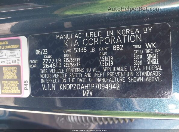 KNDPZDAH1P7094942 2023 KIA SPORTAGE PLUG-IN HYBRID Blue Շարժիչի բաժամունքի տեսք