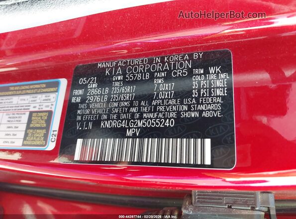 KNDRG4LG2M5055240 2021 KIA SORENTO HYBRID Red Engine compartment view