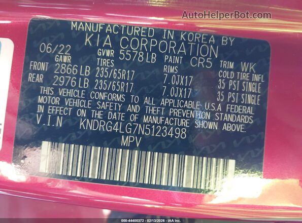 KNDRG4LG7N5123498 2022 KIA SORENTO HYBRID Red 