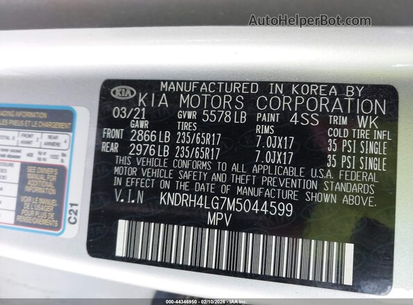 KNDRH4LG7M5044599 2021 KIA SORENTO HYBRID Silver Widok komory silnika