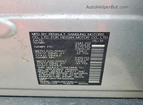 KNMAT2MV7KP555096 2019 NISSAN ROGUE Cream 