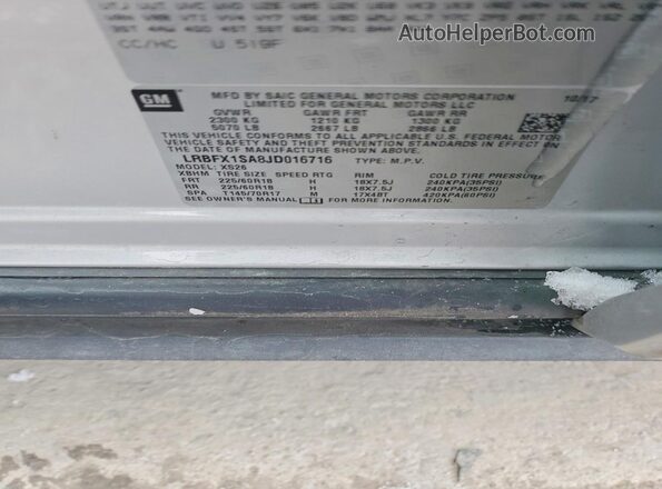 LRBFX1SA8JD016716 2018 BUICK ENVISION Silver Widok naklejki z numerem VIN