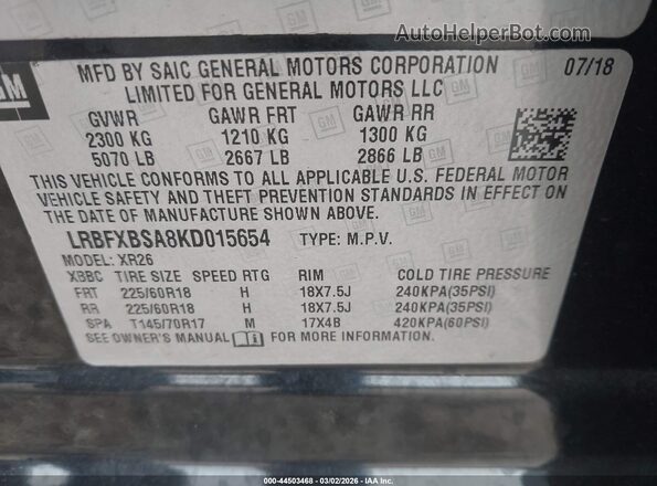 LRBFXBSA8KD015654 2019 BUICK ENVISION Black Widok komory silnika