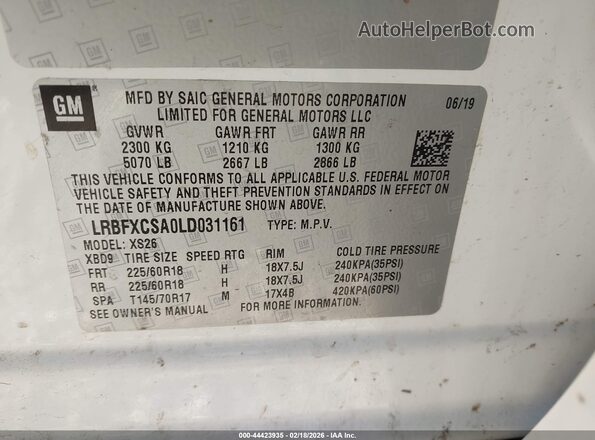 LRBFXCSA0LD031161 2020 BUICK ENVISION White Engine compartment view