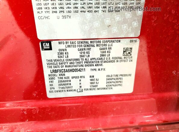 LRBFXCSA6HD054211 2017 BUICK ENVISION Red Widok naklejki z numerem VIN