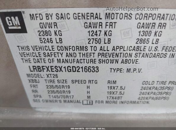 LRBFXESX1GD216633 2016 BUICK ENVISION Brown Շարժիչի բաժամունքի տեսք
