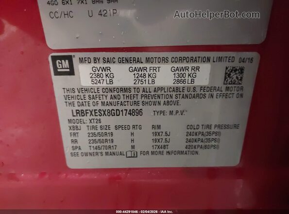 LRBFXESX8GD174896 2016 BUICK ENVISION Red Շարժիչի բաժամունքի տեսք