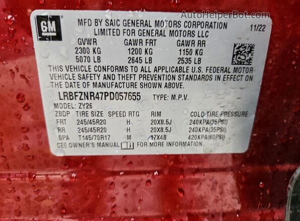 LRBFZNR47PD057655 2023 BUICK ENVISION Red VIN კოდის სტიკერის ხედი
