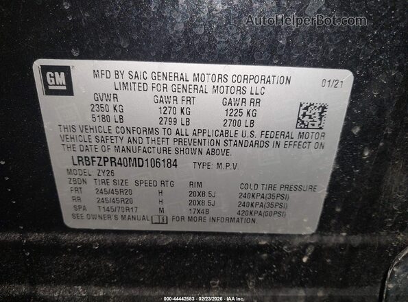LRBFZPR40MD106184 2021 BUICK ENVISION Black Widok komory silnika